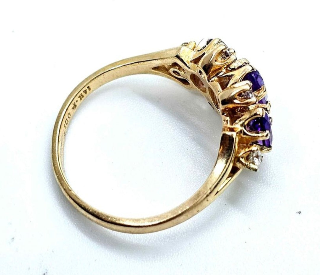 14K Yellow Gold Ring with Amethyst Gemstone & Diamond Accents