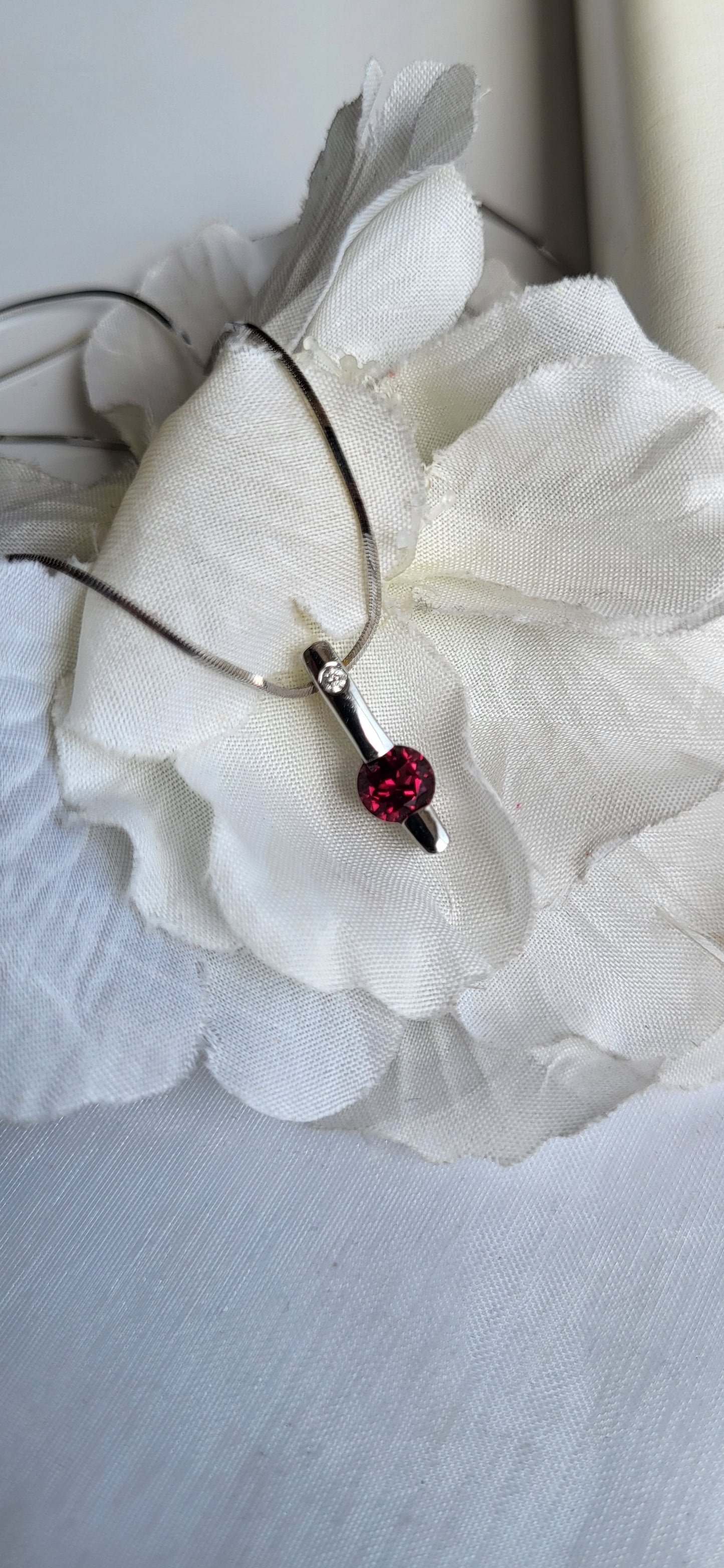 14K White Gold Necklace and Pendant with Large Natural Purple Sapphire and Diamond Accent