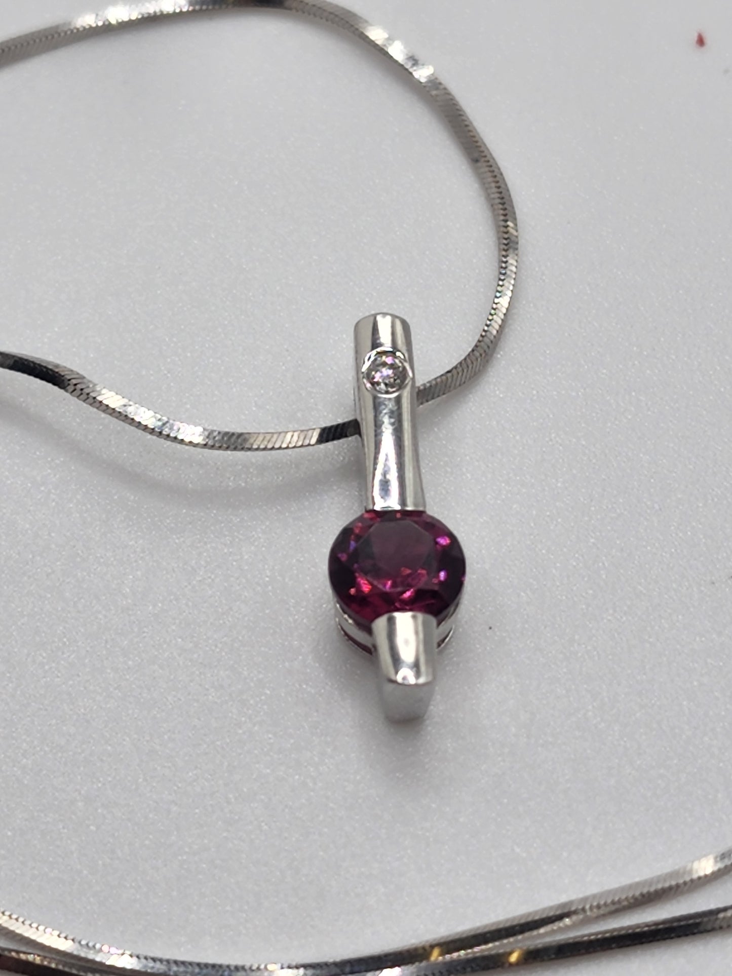 14K White Gold Necklace and Pendant with Large Natural Purple Sapphire and Diamond Accent