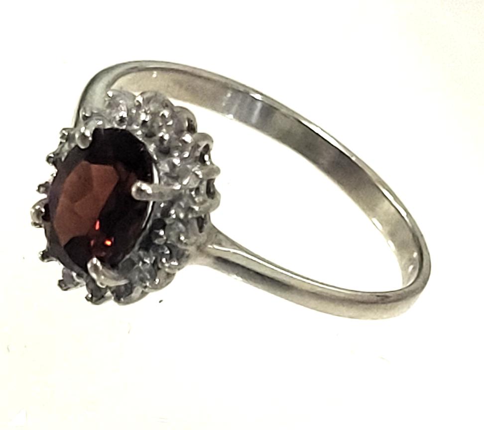10K White Gold Ring with Garnet and Diamonds Gemstones