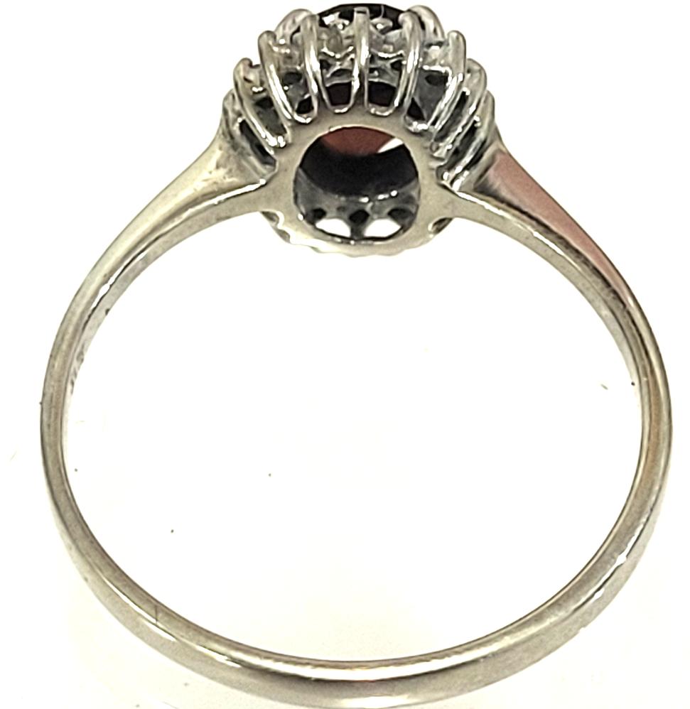10K White Gold Ring with Garnet and Diamonds Gemstones