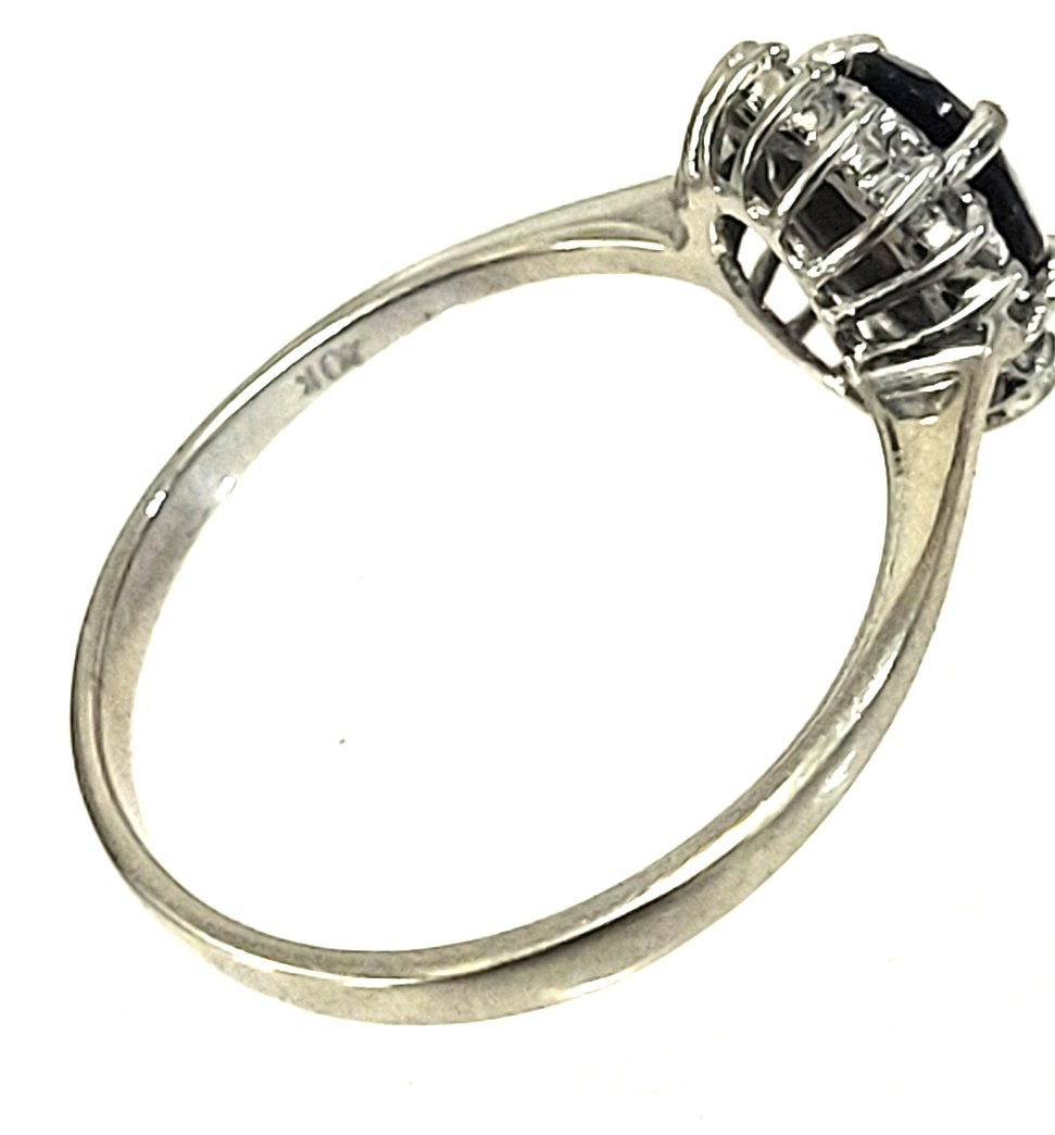 10K White Gold Ring with Garnet and Diamonds Gemstones