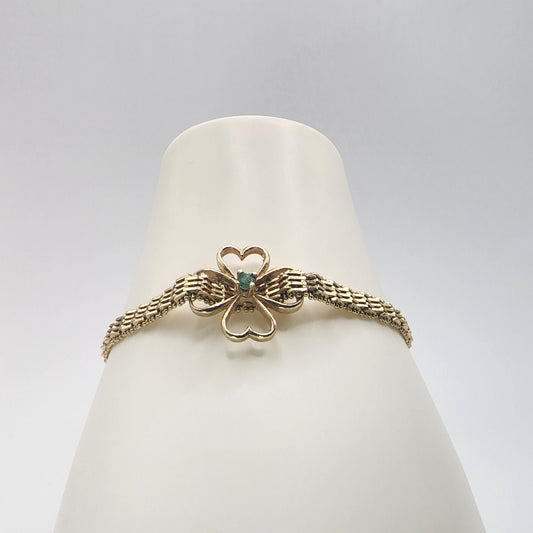 14K Yellow Gold Bracelet with A 4 Leaf Cover and Emerald OFAKC
