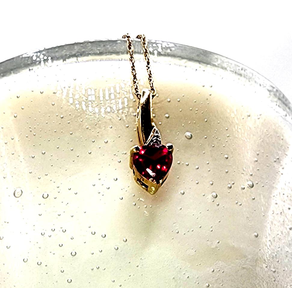 10K Gold Necklace with Ruby Pendant and Diamond accents