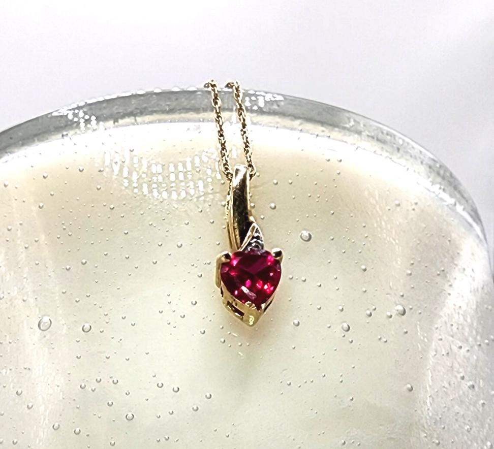 10K Gold Necklace with Ruby Pendant and Diamond accents
