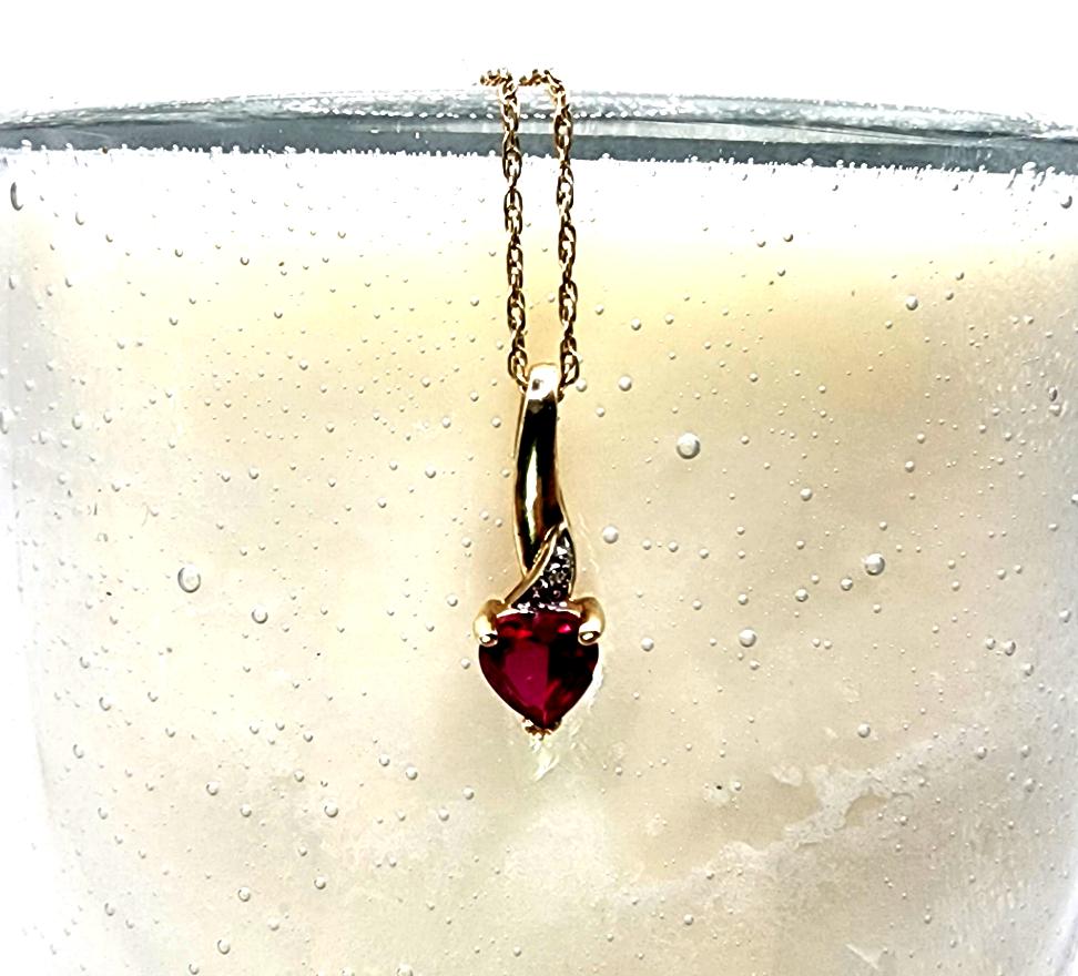 10K Gold Necklace with Ruby Pendant and Diamond accents