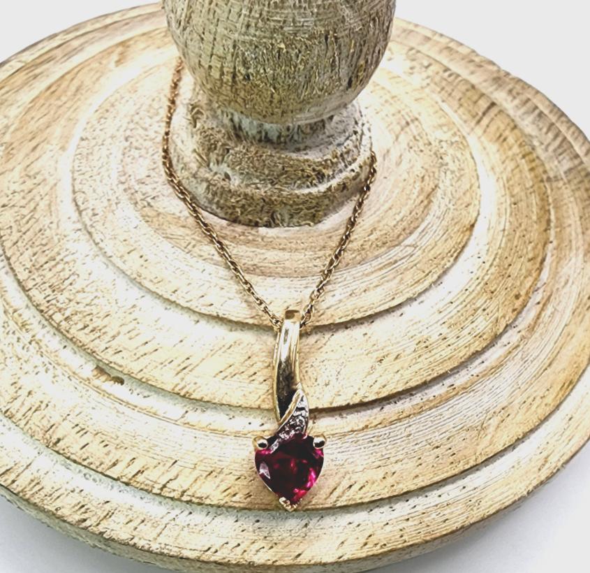 10K Gold Necklace with Ruby Pendant and Diamond accents
