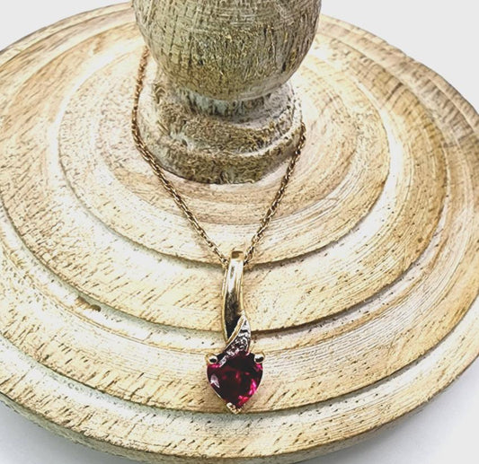 10K Gold Necklace with Ruby Pendant and Diamond accents