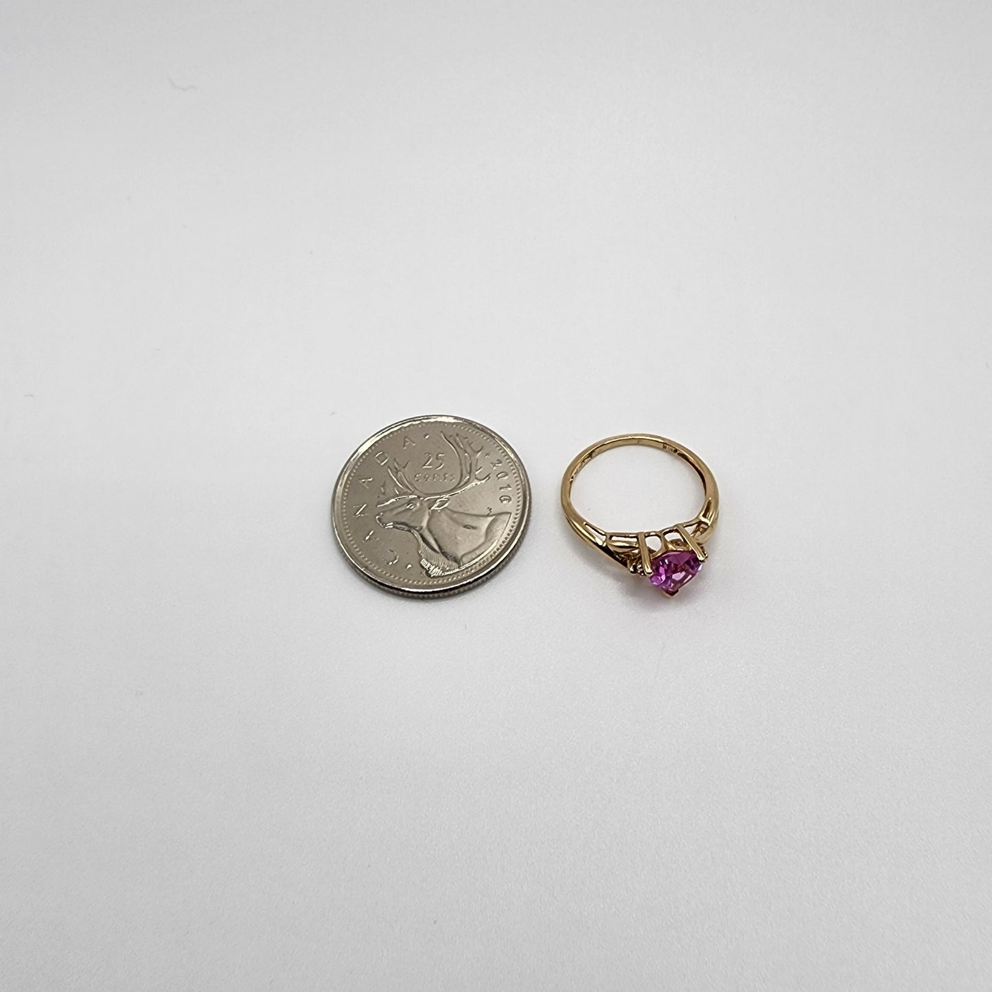 10K Yellow Gold Ring with Heart Shaped Pink Sapphire Gemstone & Diamond Accents