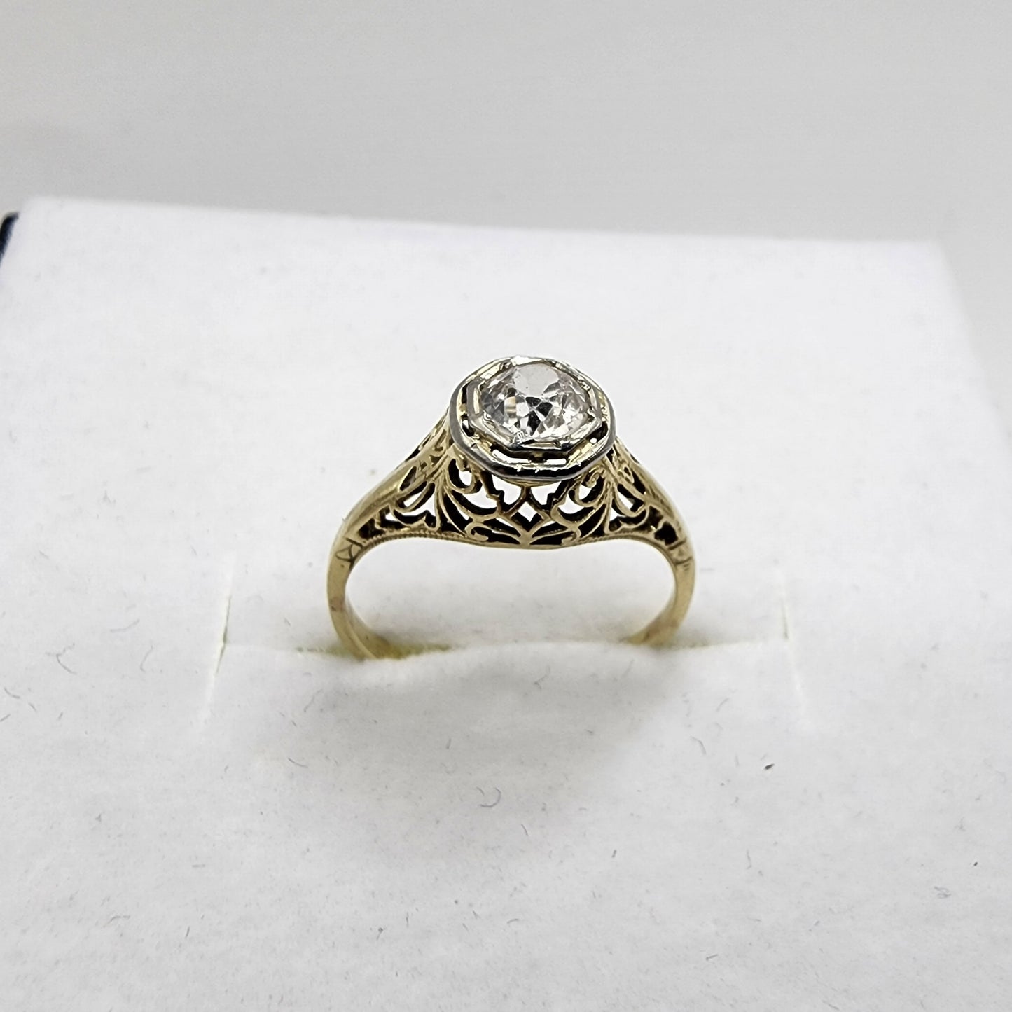 14k Yellow Gold Filigree White Sapphire Ring
