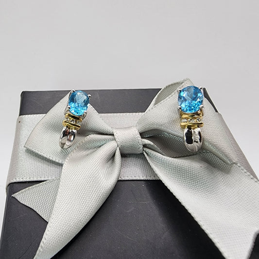 14k Two Tone Gold Topaz & Diamond accent Earrings
