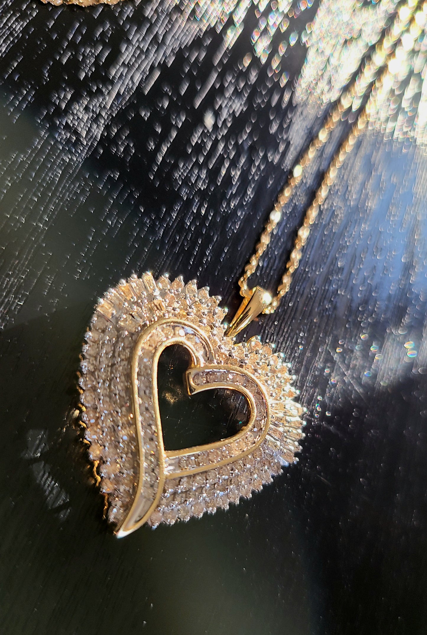 Large 10K Yellow Gold and Diamond Heart Pendant Necklace