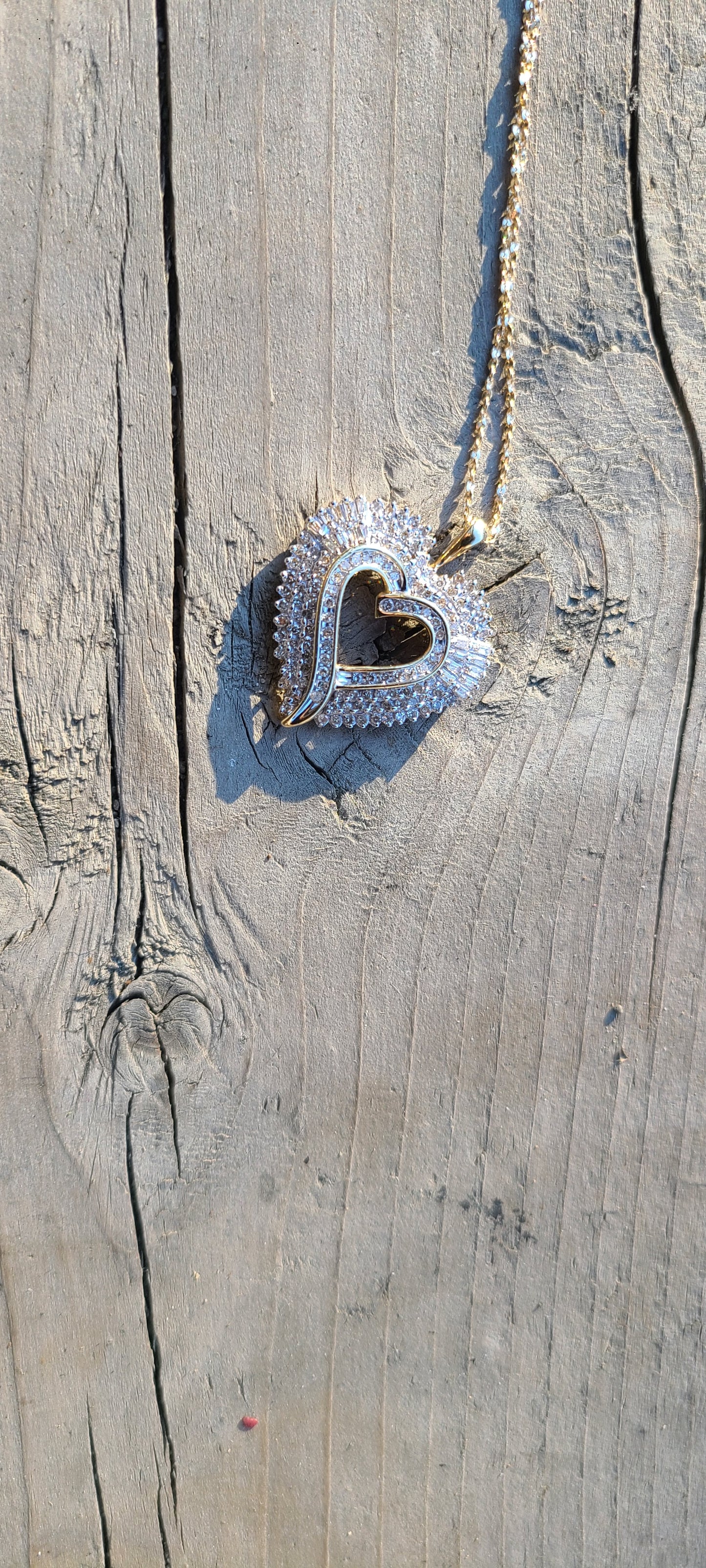 Large 10K Yellow Gold and Diamond Heart Pendant Necklace