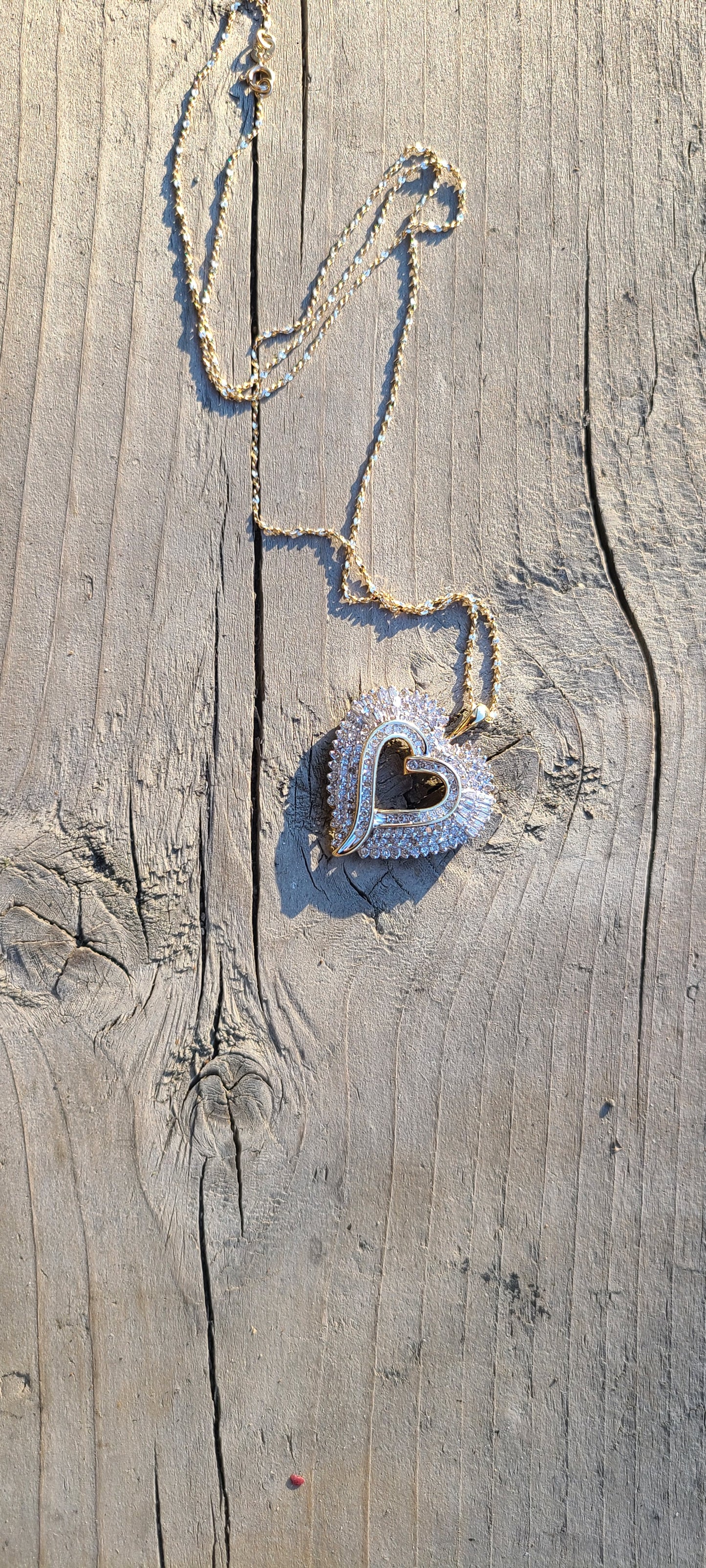Large 10K Yellow Gold and Diamond Heart Pendant Necklace