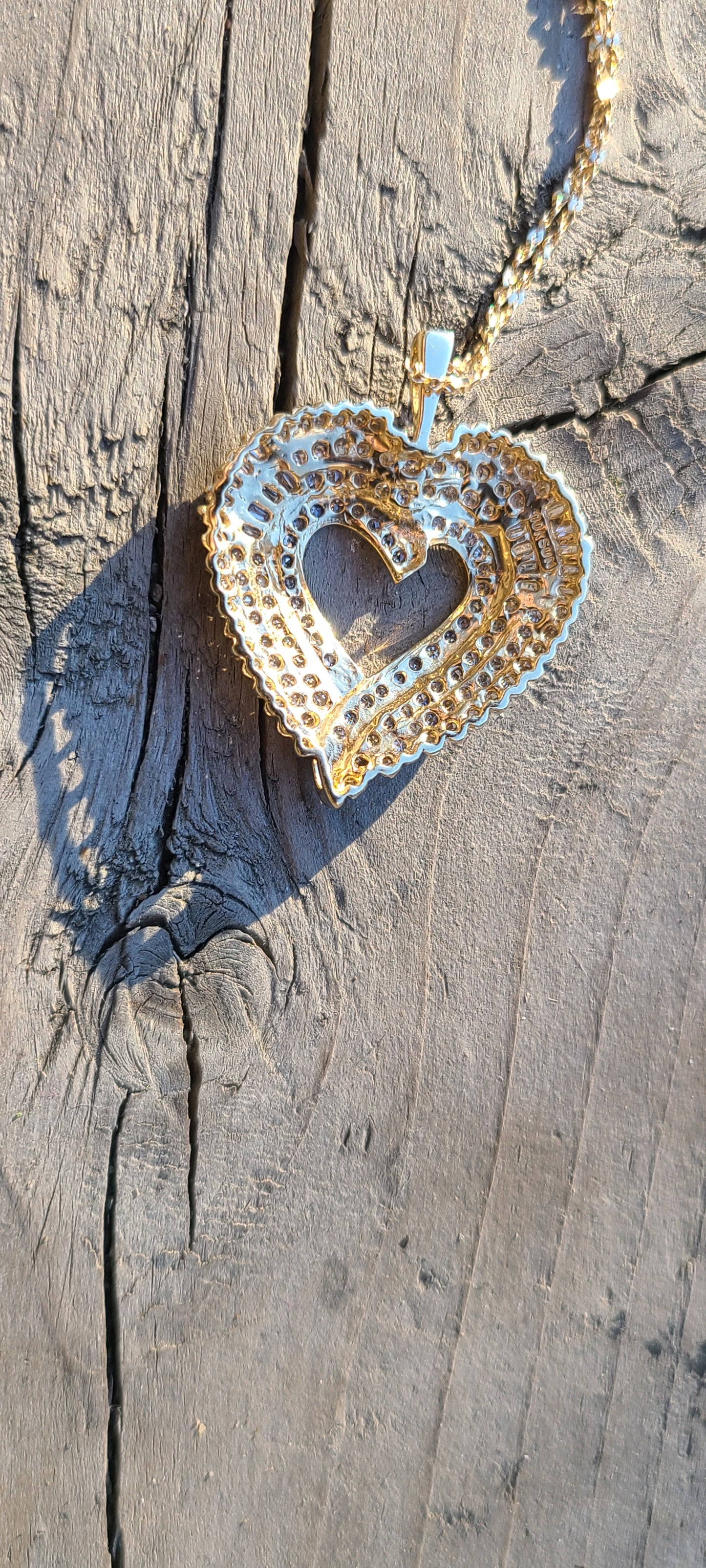 Large 10K Yellow Gold and Diamond Heart Pendant Necklace
