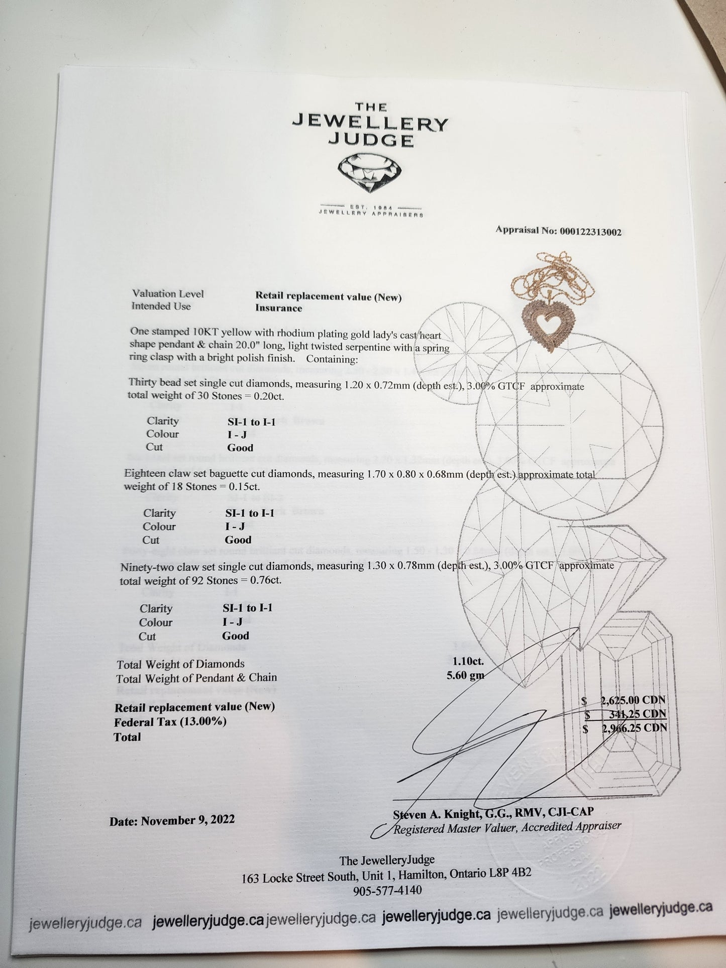 Large 10K Yellow Gold and Diamond Heart Pendant Necklace