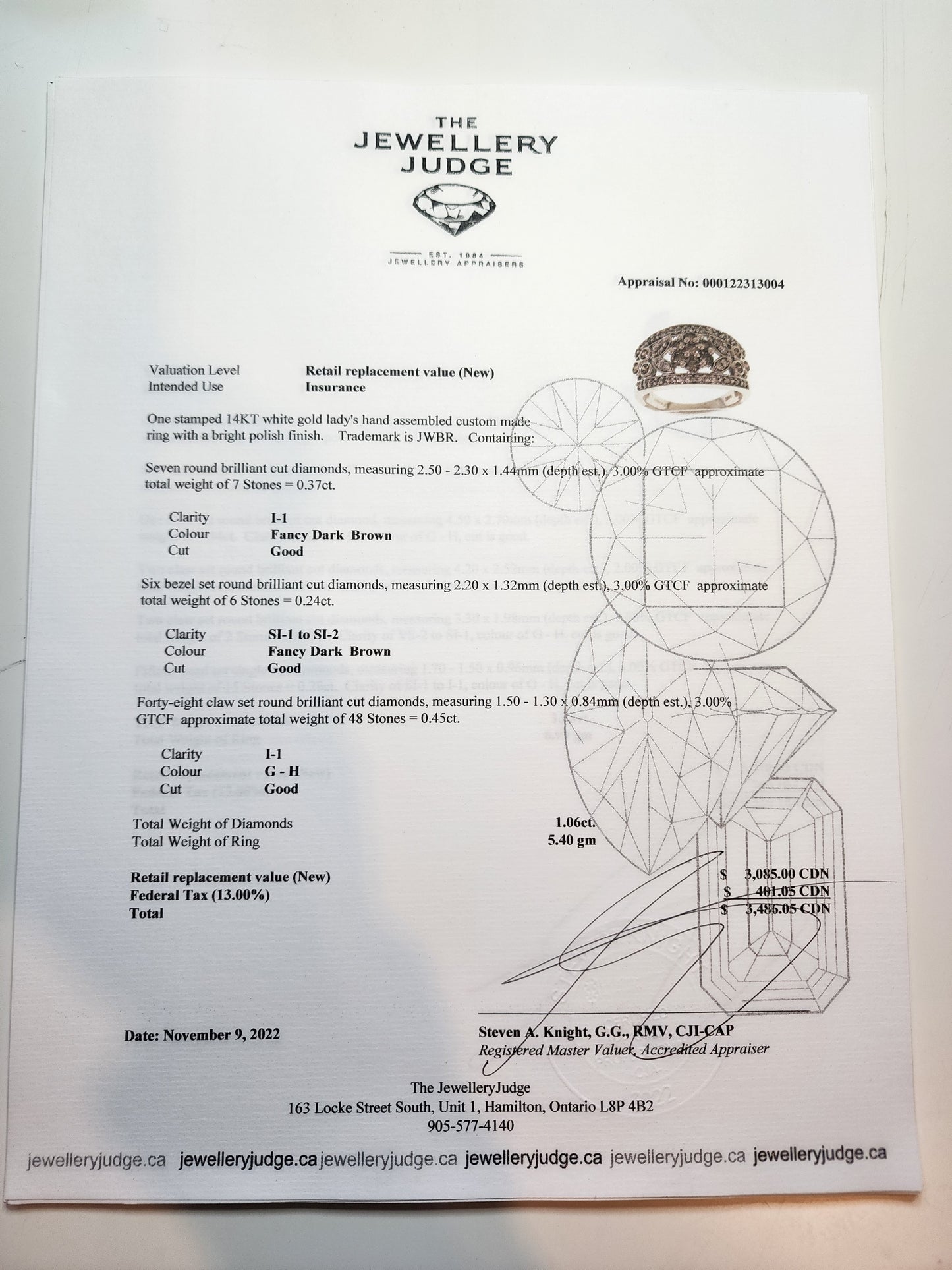 14k White Gold Champagne Diamond Ring