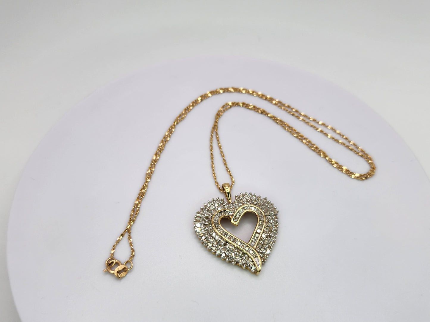 Large 10K Yellow Gold and Diamond Heart Pendant Necklace
