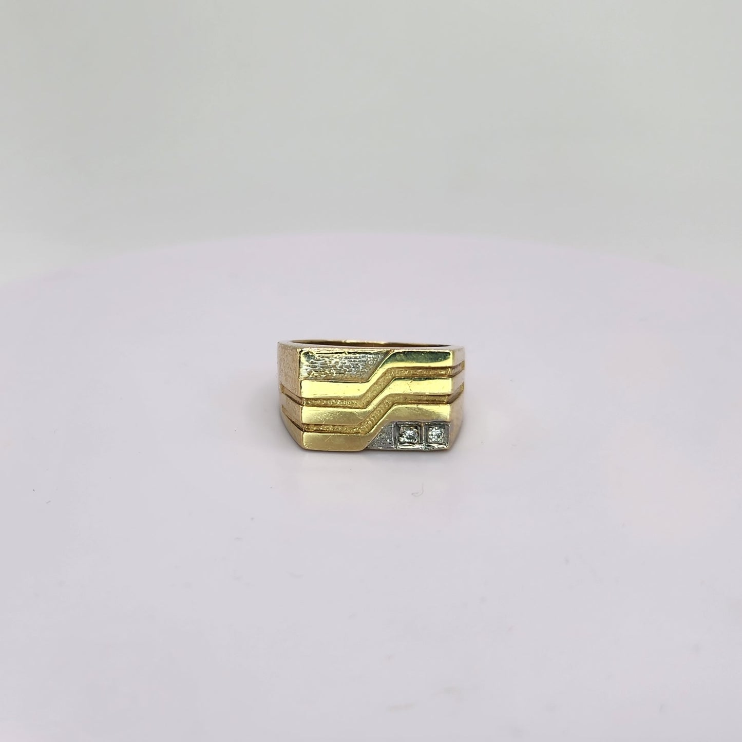 Heavy 10k Yellow Gold Diamond Accent Men's Ring