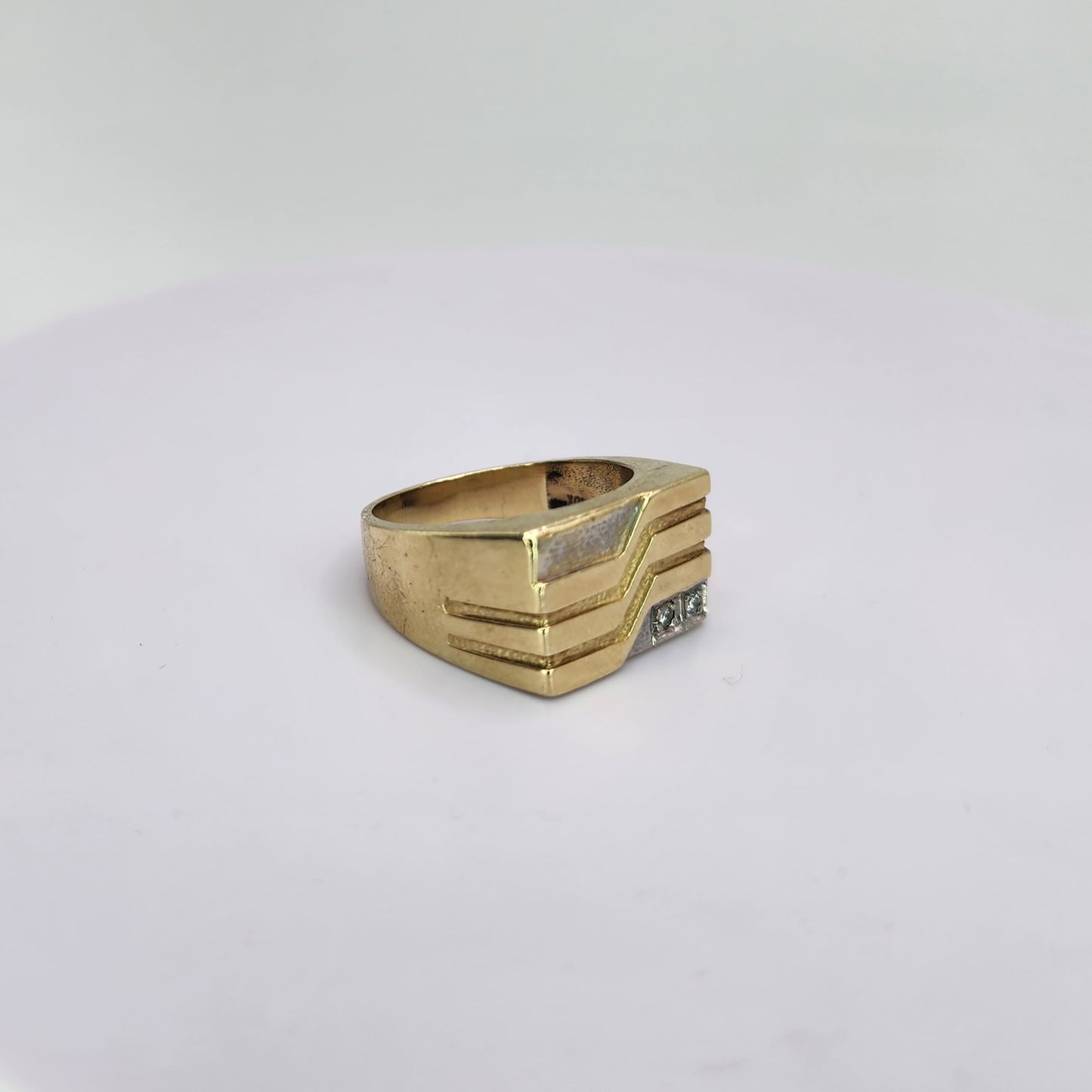 Heavy 10k Yellow Gold Diamond Accent Men's Ring