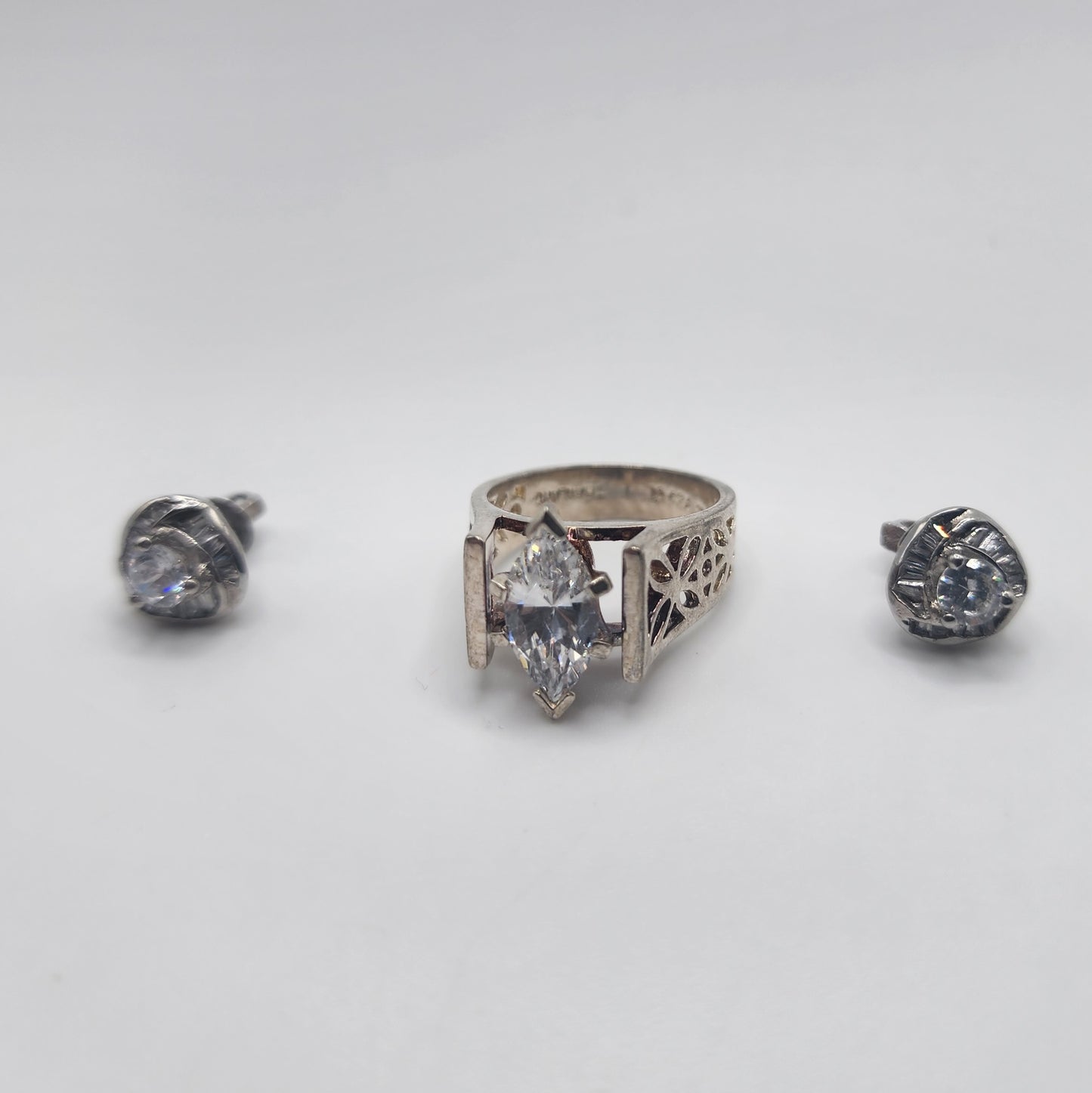 Sterling Silver Crystal Ring and Earrings Set