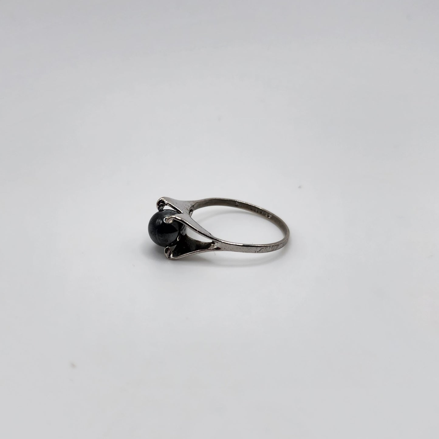Sterling Silver Black Gemstone Ball Ring