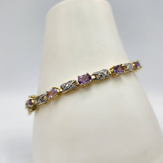 Gold over Sterling Silver Amethyst Diamond accent Bracelet
