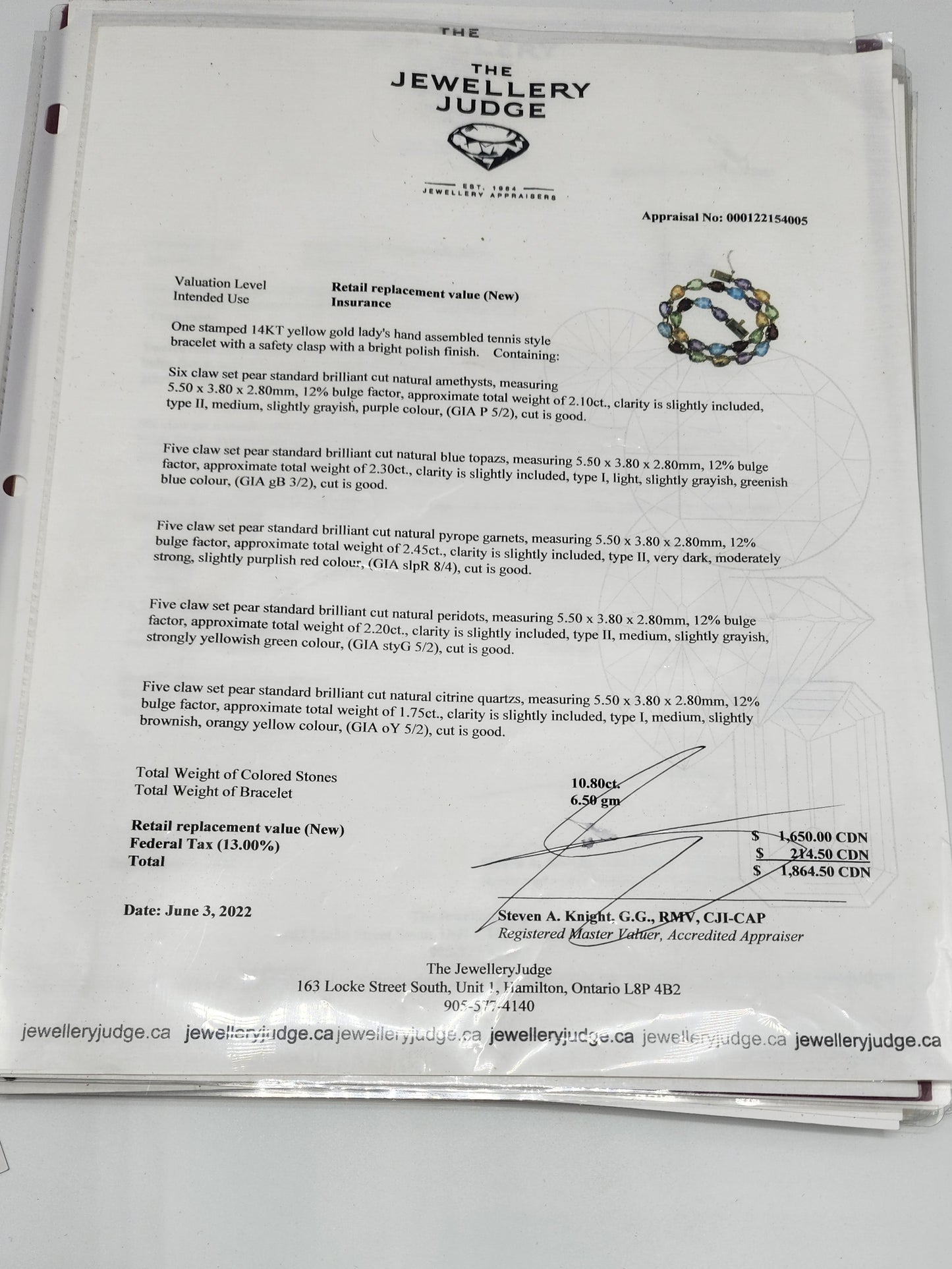 14k Yellow Gold Multigem Tennis Bracelet