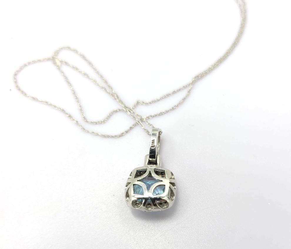 10K White Gold Diamond & Blue Topaz Pendant Necklace