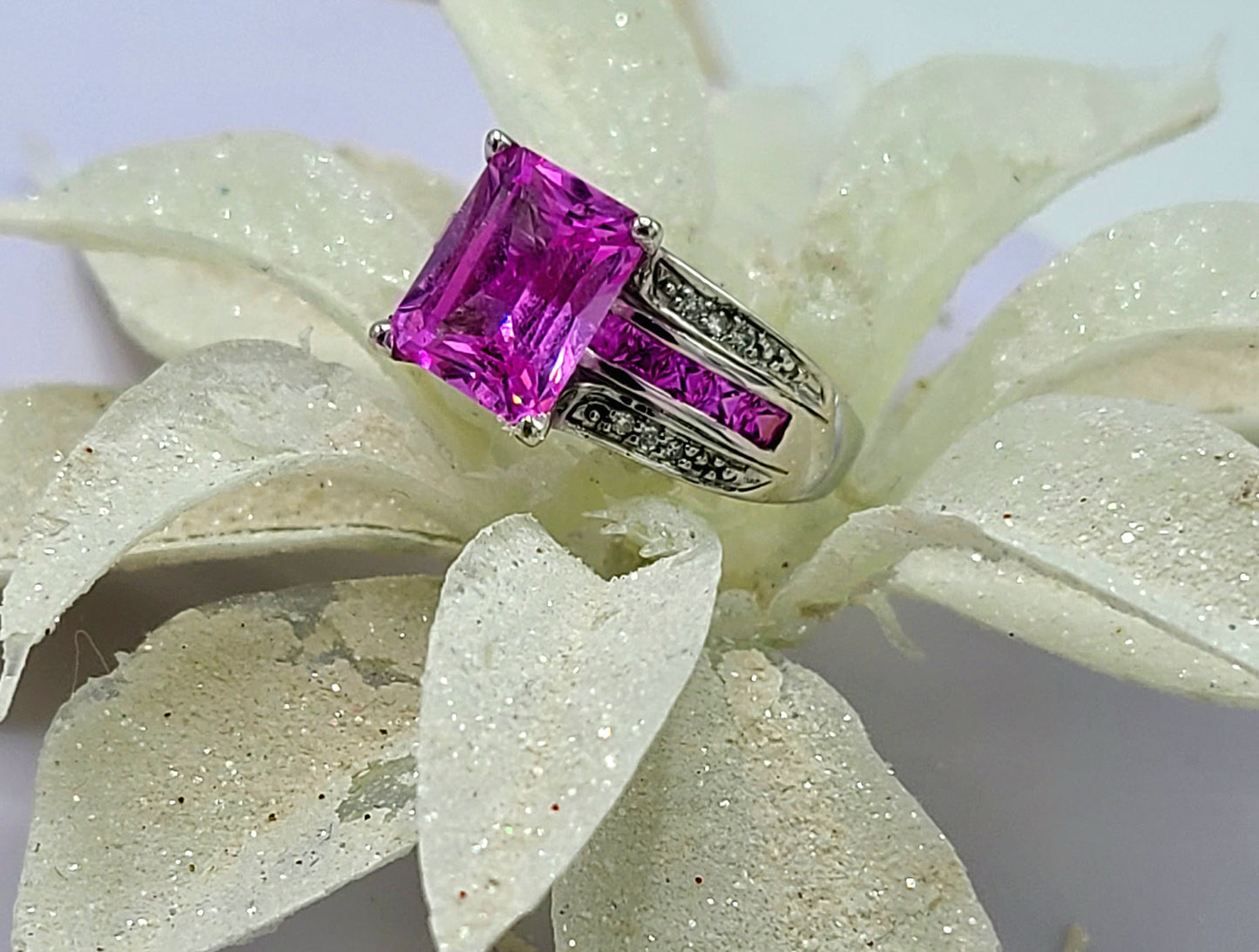 10K White Gold with Pink Sapphire and Diamond Accent Ring