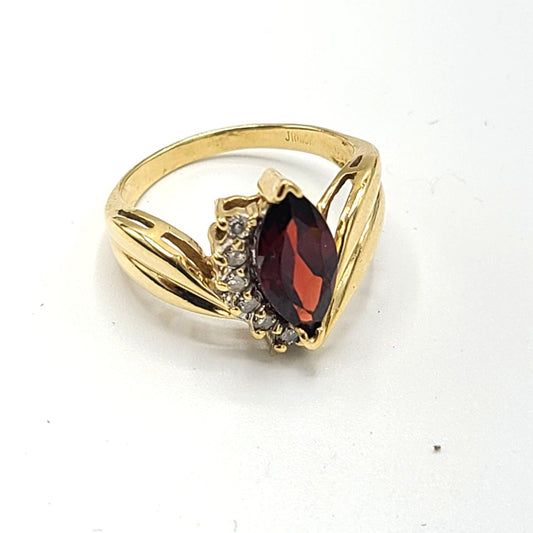 10k Yellow Gold Ring with Garnet and Diamonds