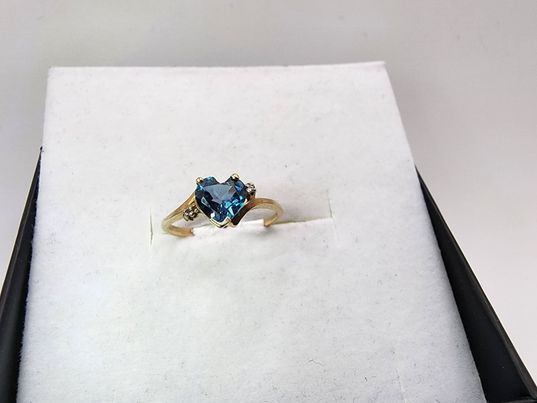 10k Yellow Gold Blue Heart Topaz & Diamond Accent Ring