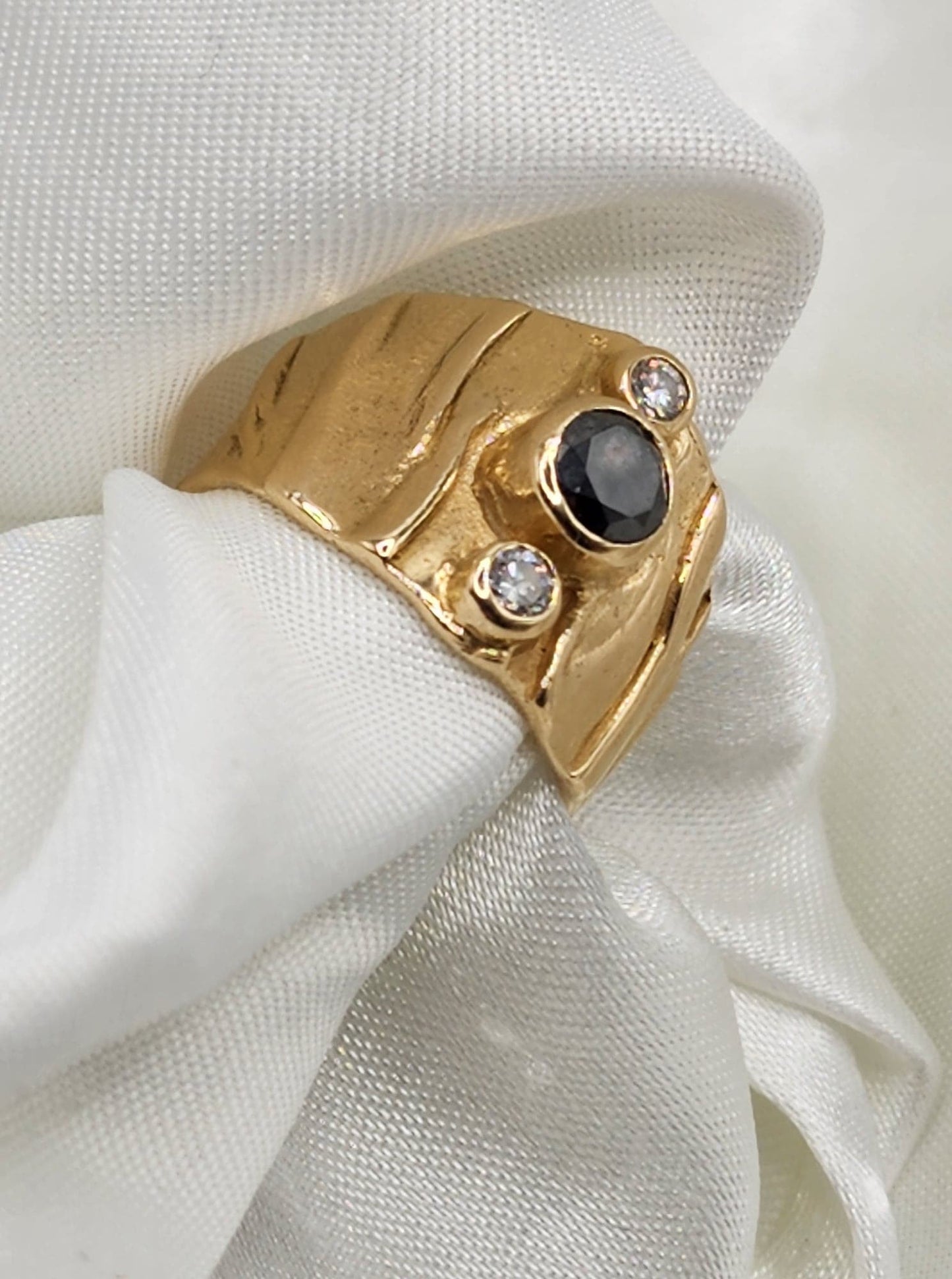 14k Yellow Gold Black Diamond Ring