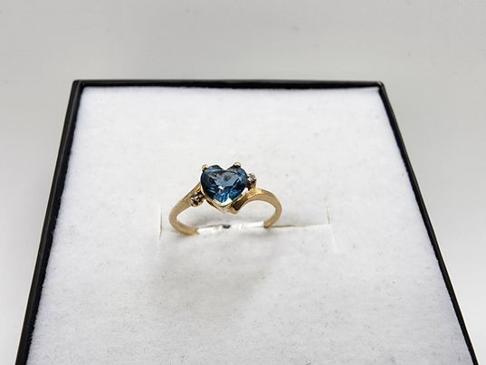 10k Yellow Gold Blue Heart Topaz & Diamond Accent Ring