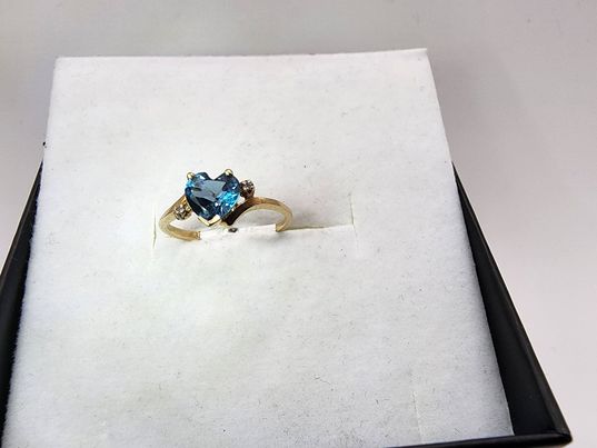 10k Yellow Gold Blue Heart Topaz & Diamond Accent Ring