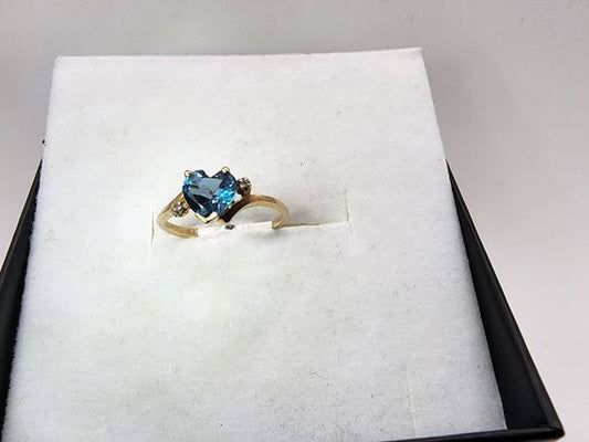 10k Yellow Gold Blue Heart Topaz & Diamond Accent Ring