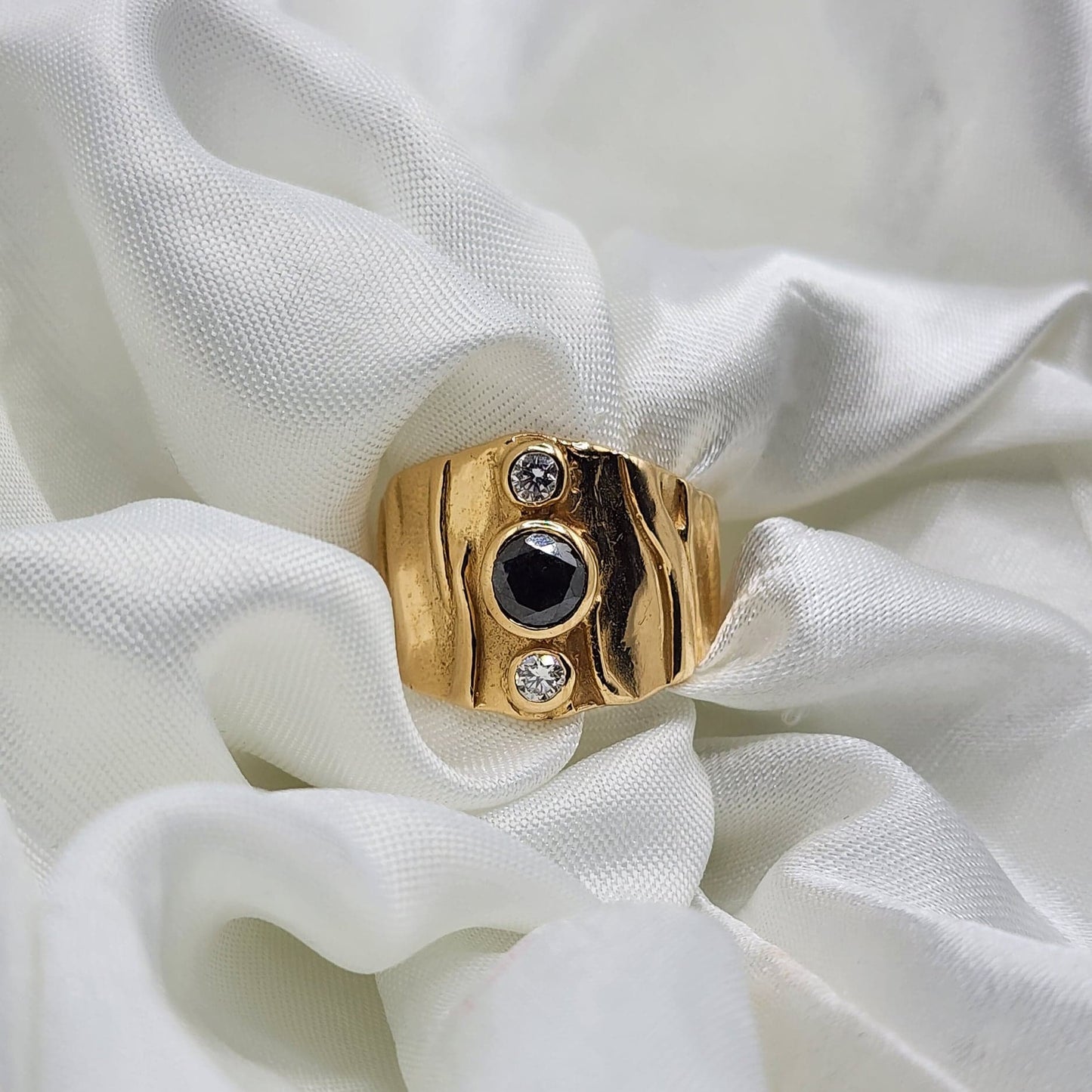 14k Yellow Gold Black Diamond Ring