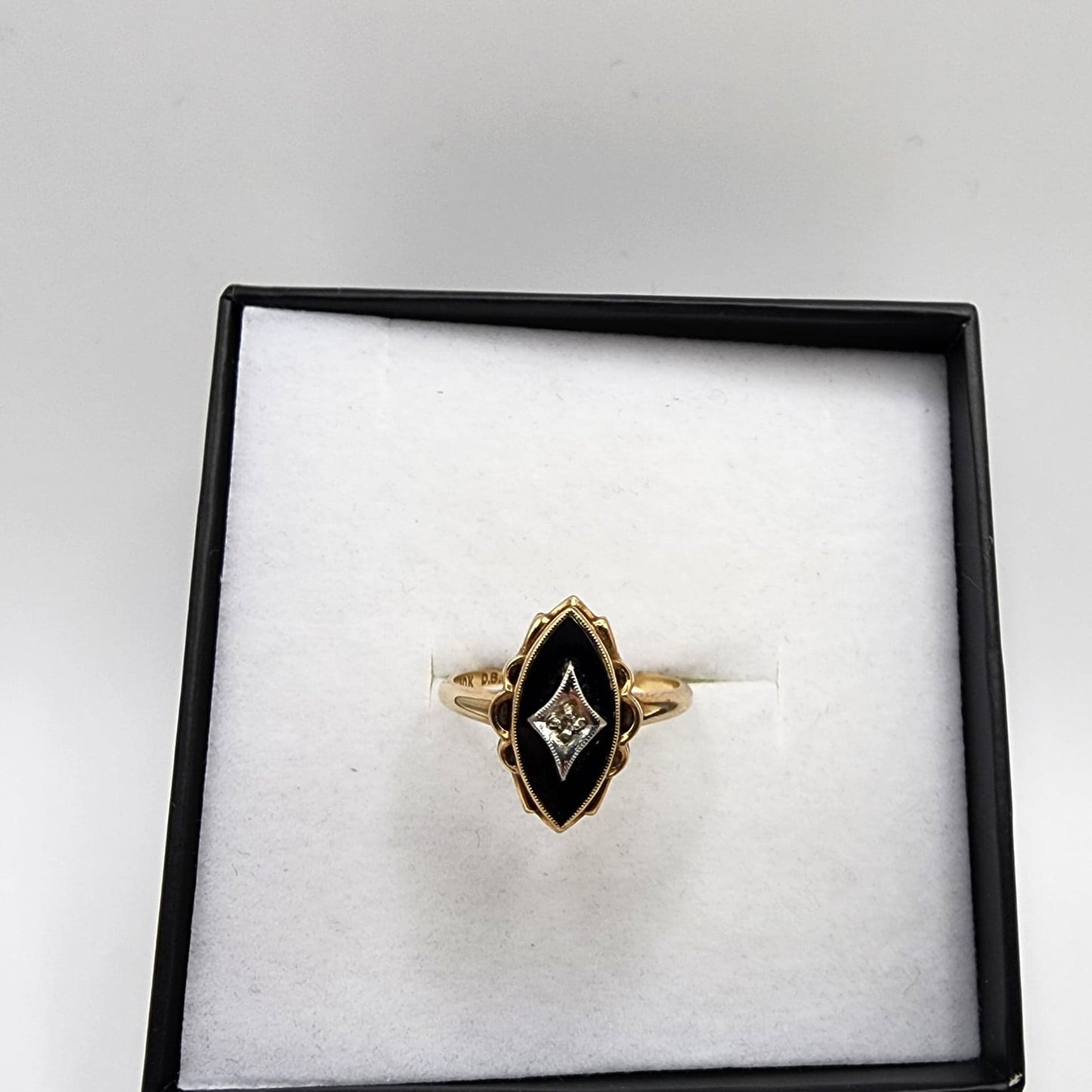 10K Yellow Gold Marquis Cut Onyx & Diamond Accent Ring