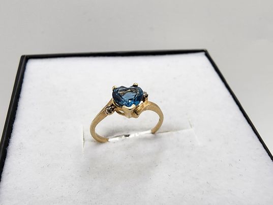 10k Yellow Gold Blue Heart Topaz & Diamond Accent Ring