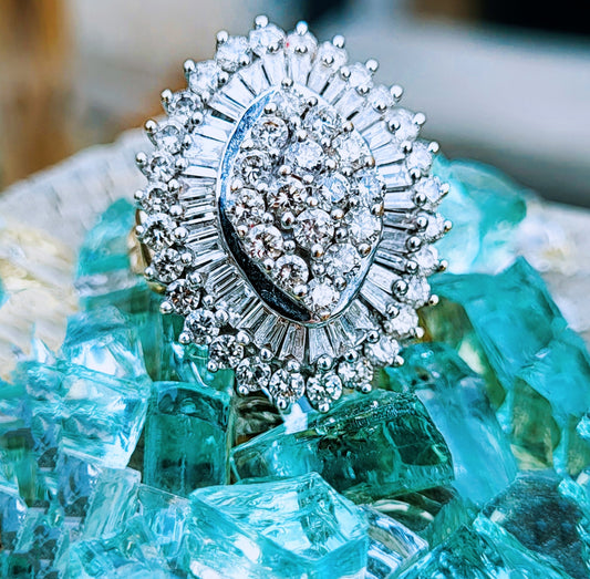 14K HUGE Yellow Gold Ring with Diamonds