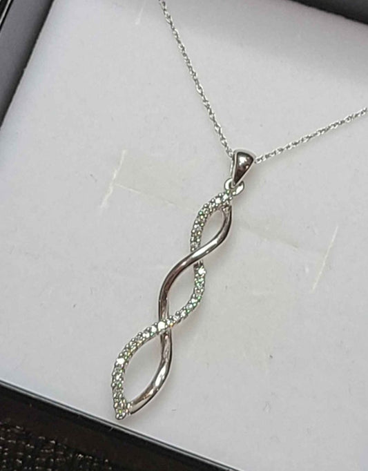 14k White Gold Necklace and Pendant with Genuine Diamonds