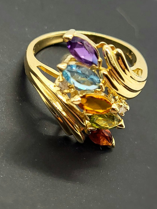 14K Yellow Gold Ring with Multigems