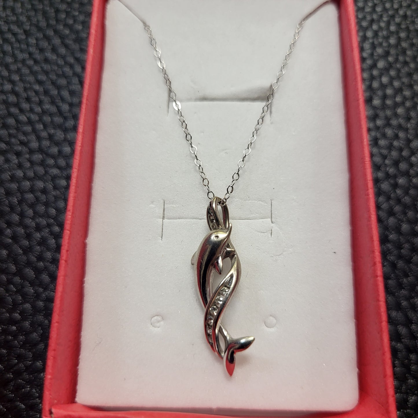 10K White Gold Dolphin Pendant with Diamond Accent