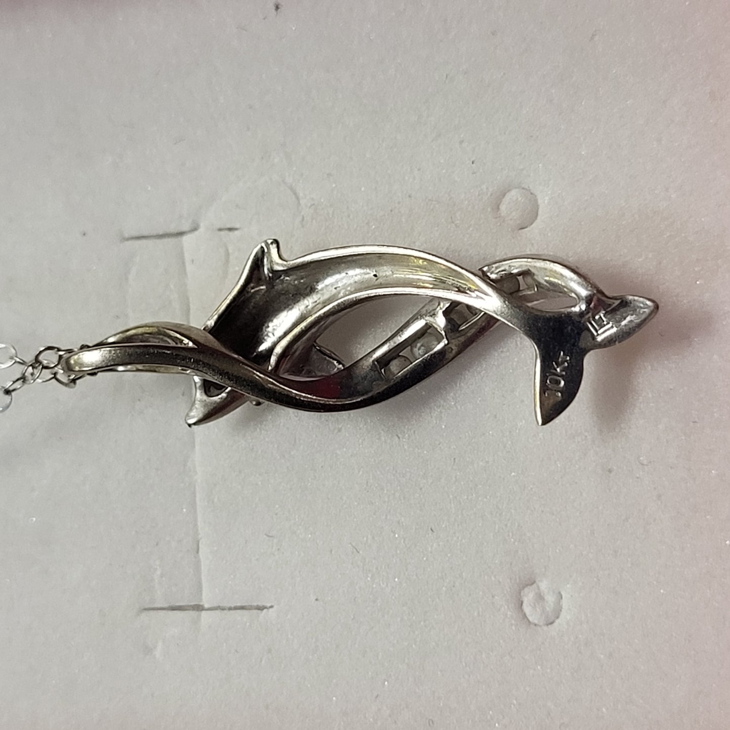 10K White Gold Dolphin Pendant with Diamond Accent