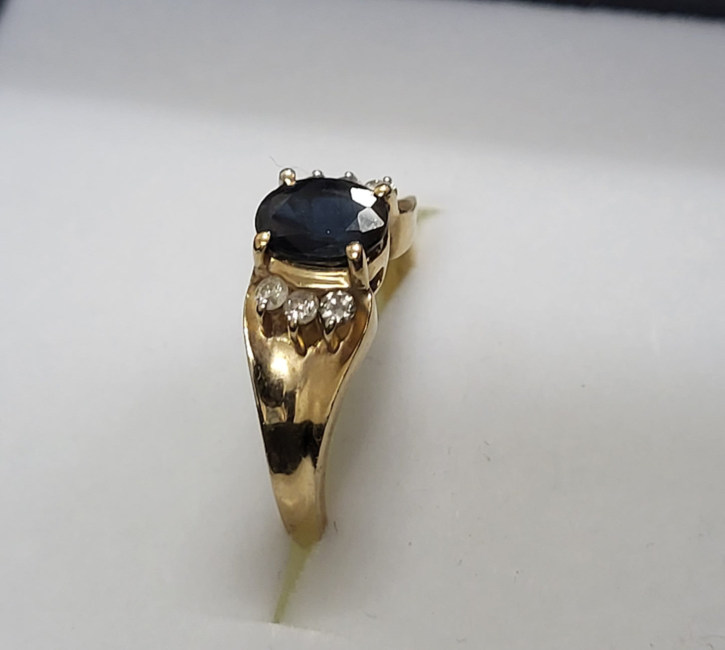 14K Yellow Gold Ring with Sapphire and Diamonds