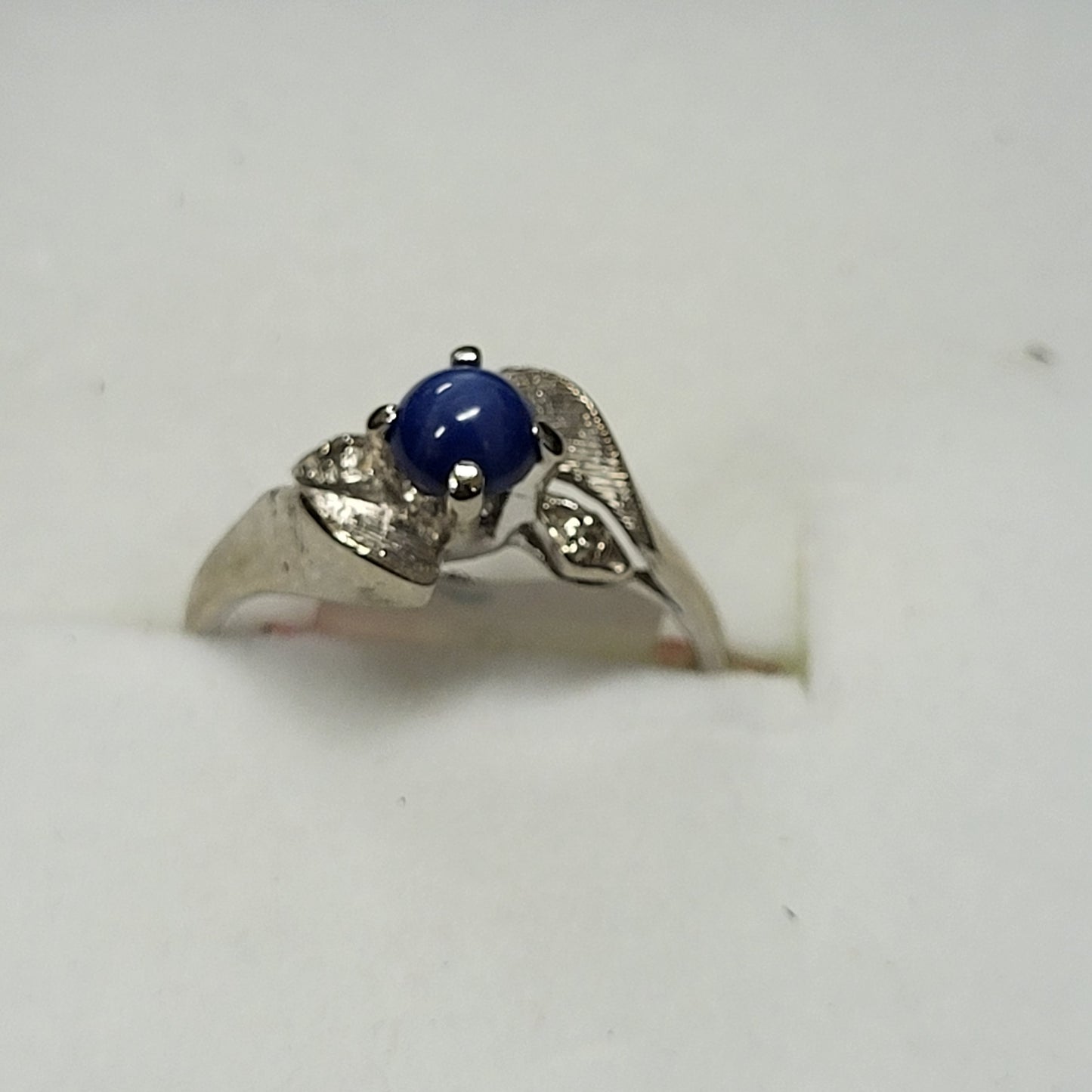 14K White Gold Ring with Star Sapphire Gemstone and Diamonds