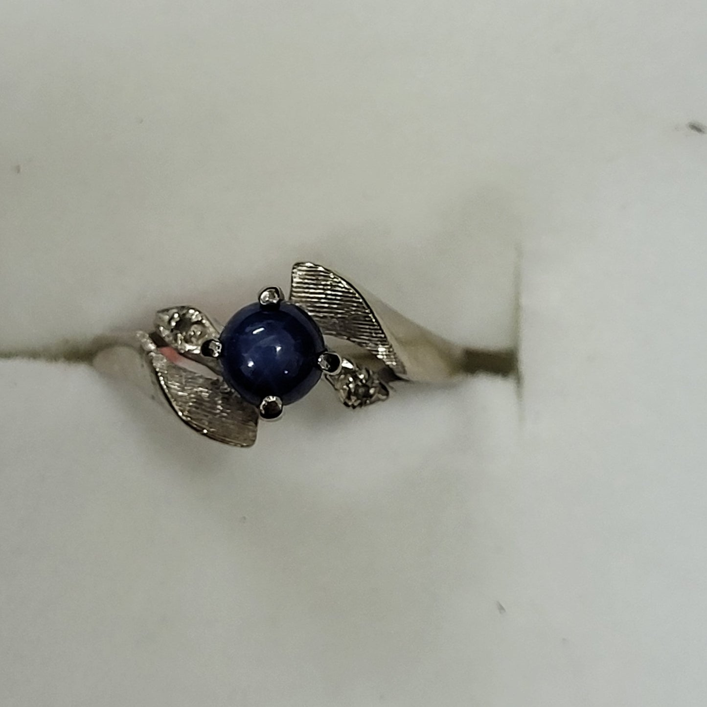 14K White Gold Ring with Star Sapphire Gemstone and Diamonds