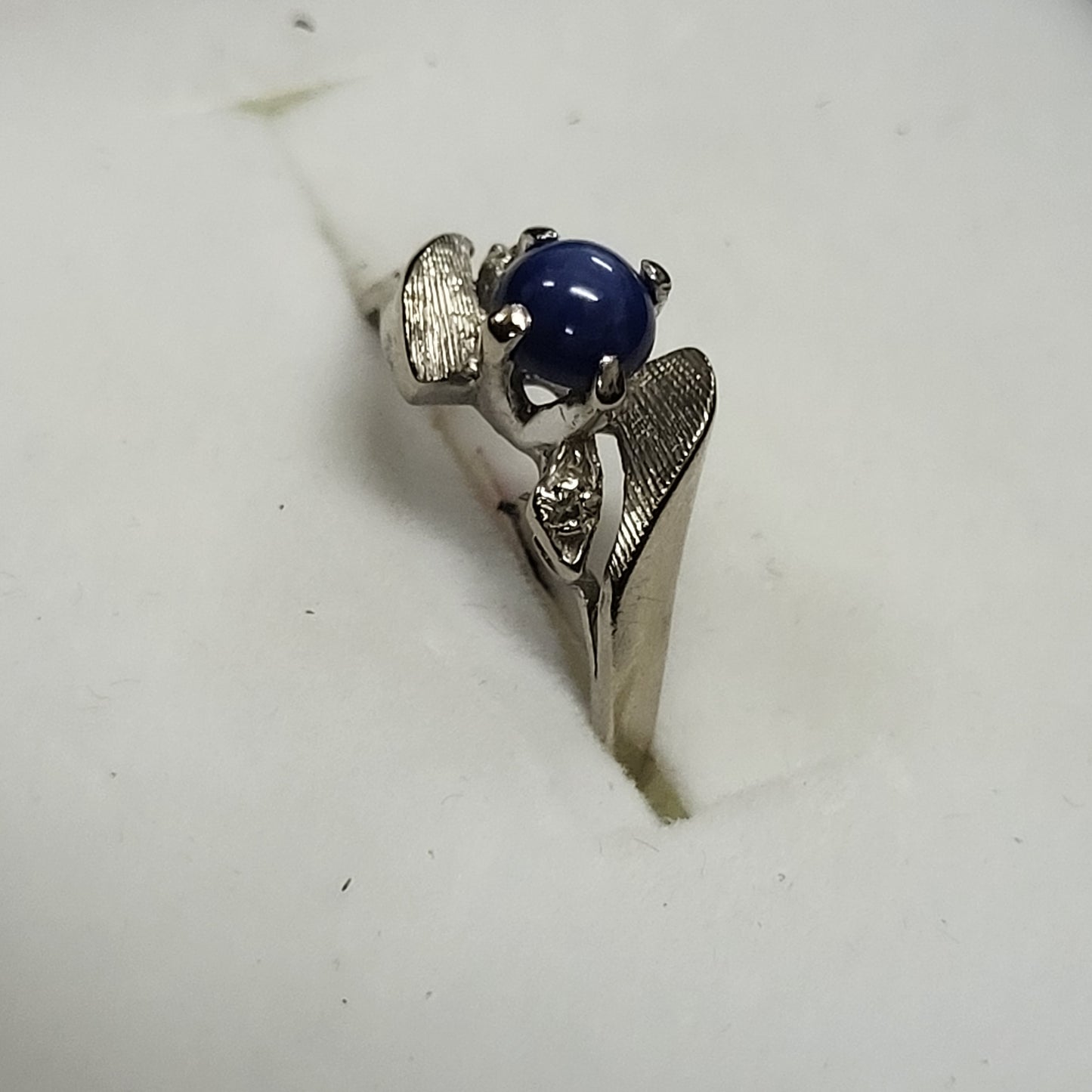 14K White Gold Ring with Star Sapphire Gemstone and Diamonds