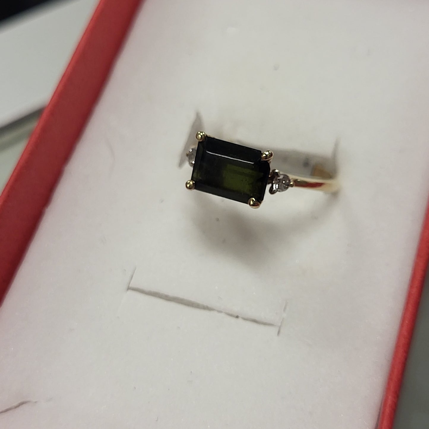 10K Yellow Gold Ring with Dark Green Tourmaline