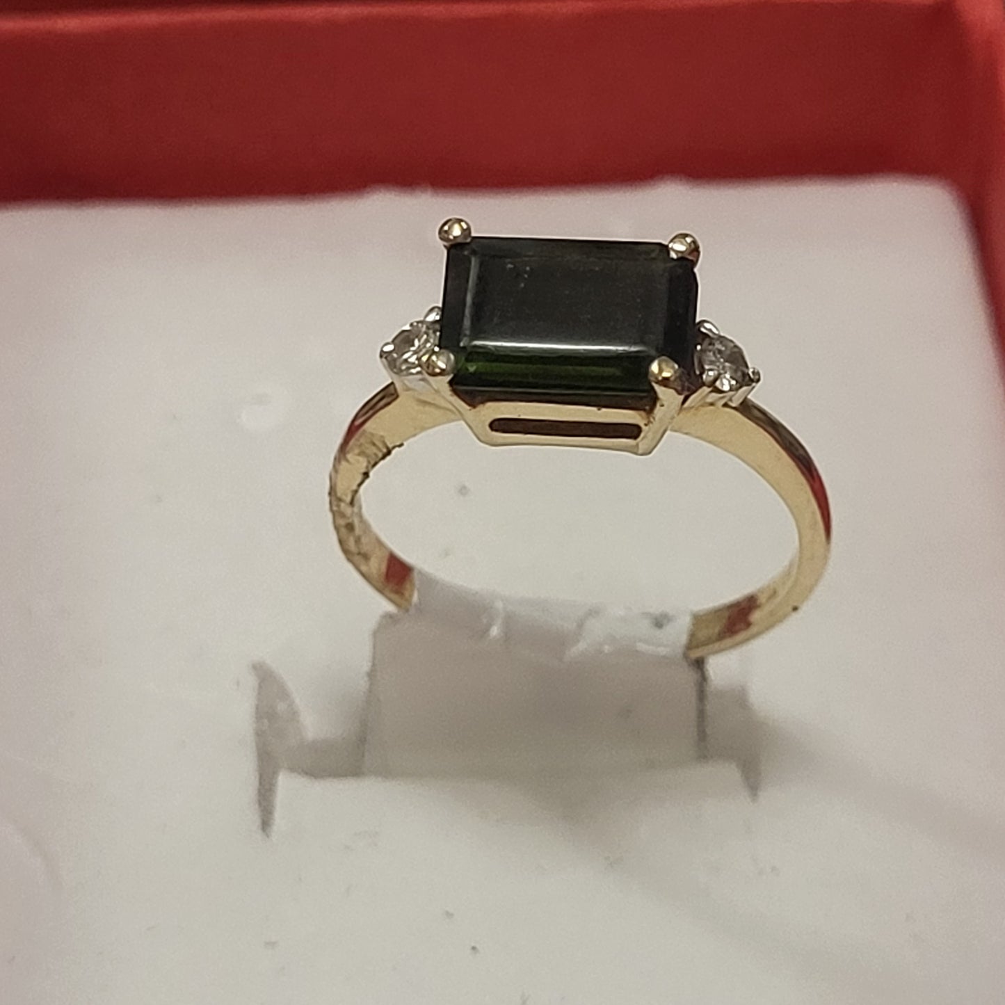 10K Yellow Gold Ring with Dark Green Tourmaline